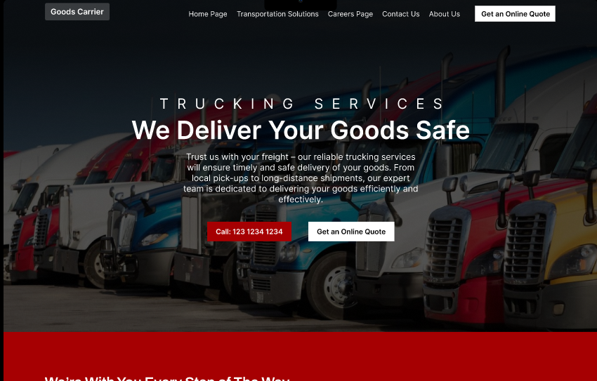James Trucking website homepage with a trucking services hero over a fleet of semi-trucks, built by S A Media