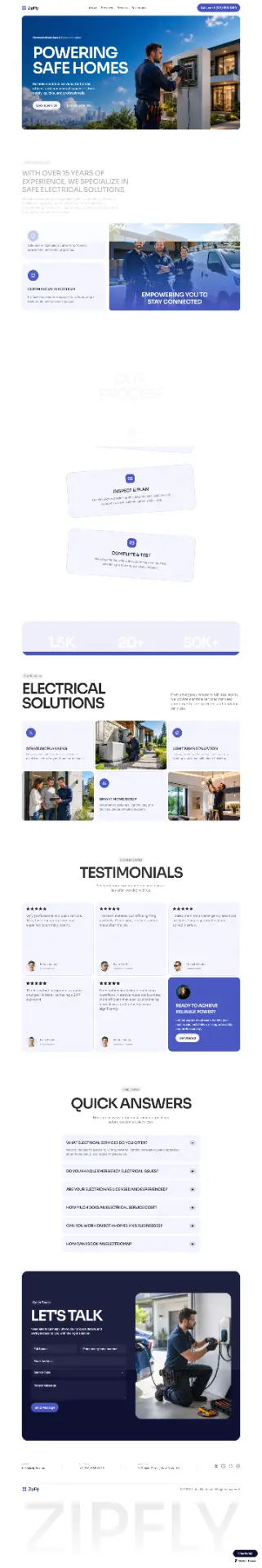 David Electricals website homepage with a powering safe homes hero and electrical solutions services grid, built by S A Media